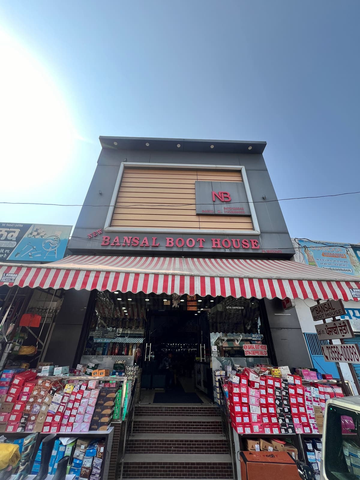 The New Bansal Boot House shopfront on Jaijon Road, Mahilpur